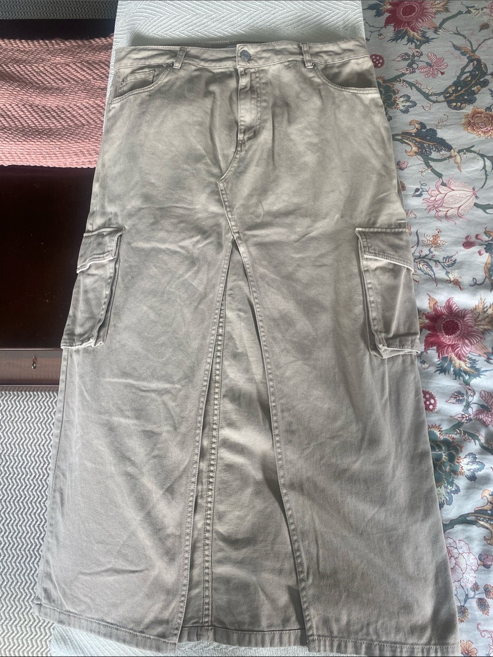 Garage Taupe Cargo Midi Skirt with Front Slit